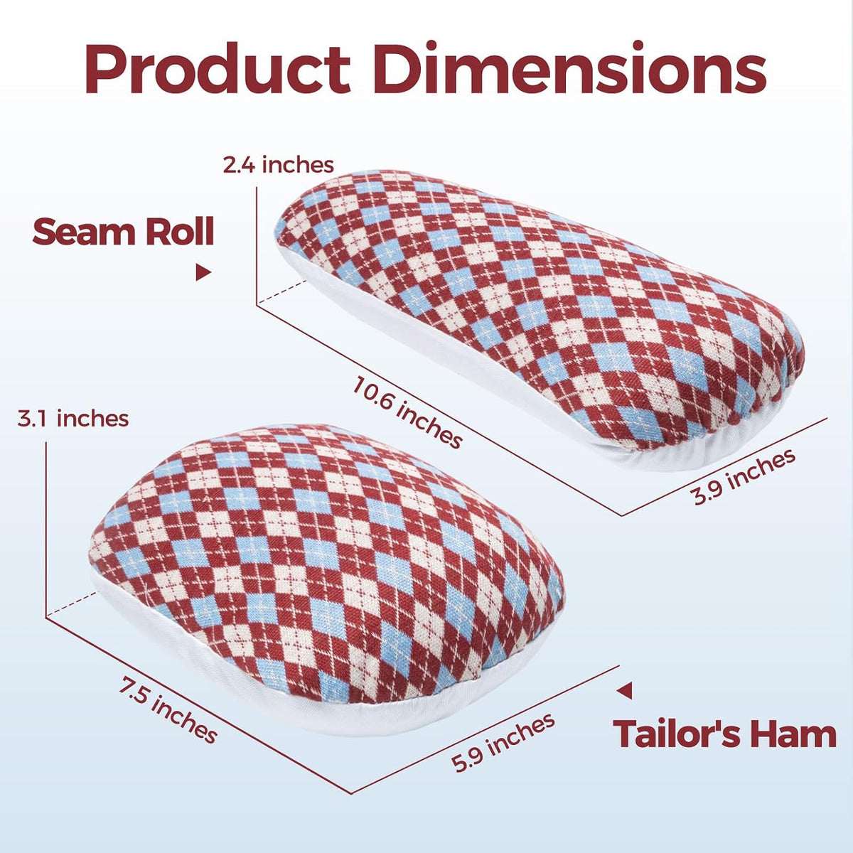 LAZYSEAL Tailor's Ham, 2 Pack, Blue and Red