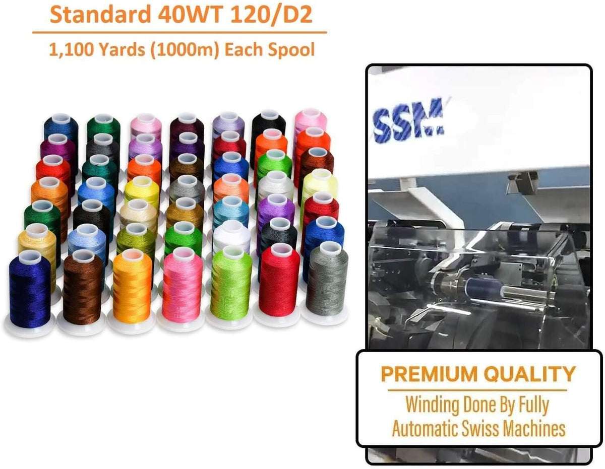 50-Color Polyester Machine Embroidery Thread Kit, 1,100-Yard Spools