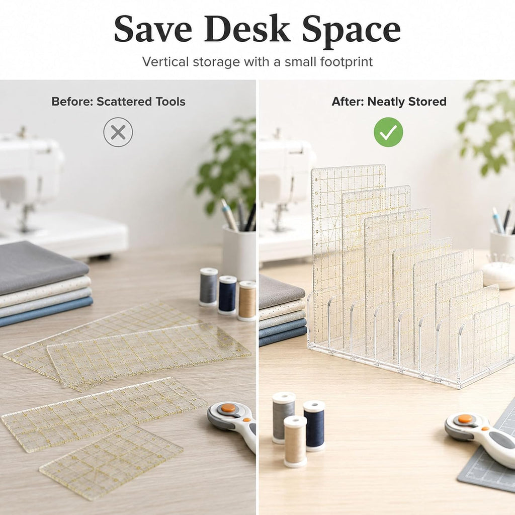 Quilting Ruler Holder, Lolytama 7-Slot Clear Organizer for Sewing Desk