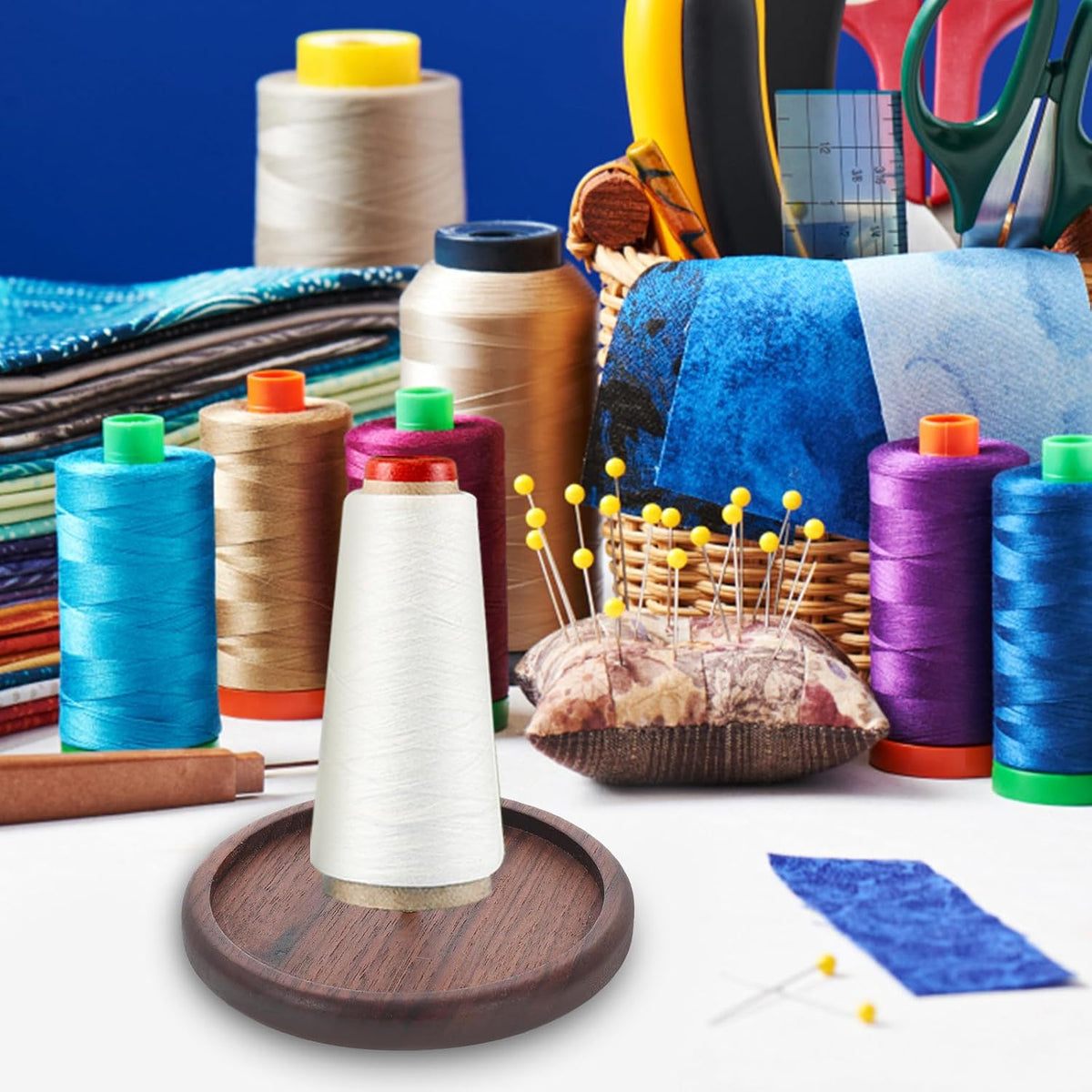 Brass Spool Holder for Embroidery Thread Rack, Wooden