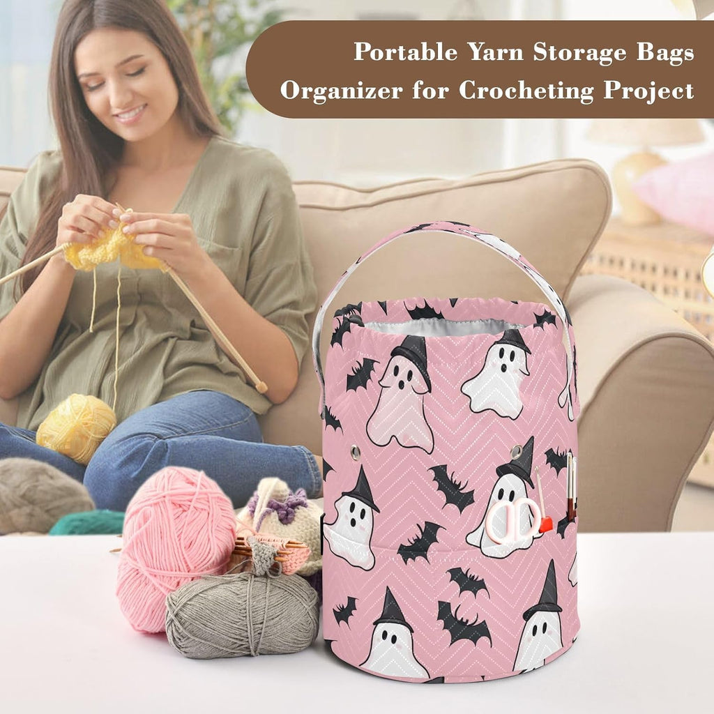 YETTASBIN Halloween Ghost Bat Yarn Storage Bag, Large Crochet Knitting
