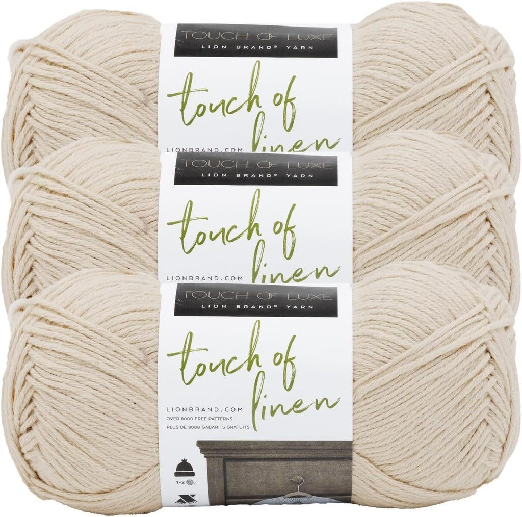 Lion Brand Yarn, Touch of Linen Crochet Yarn, Natural, 3 Pack
