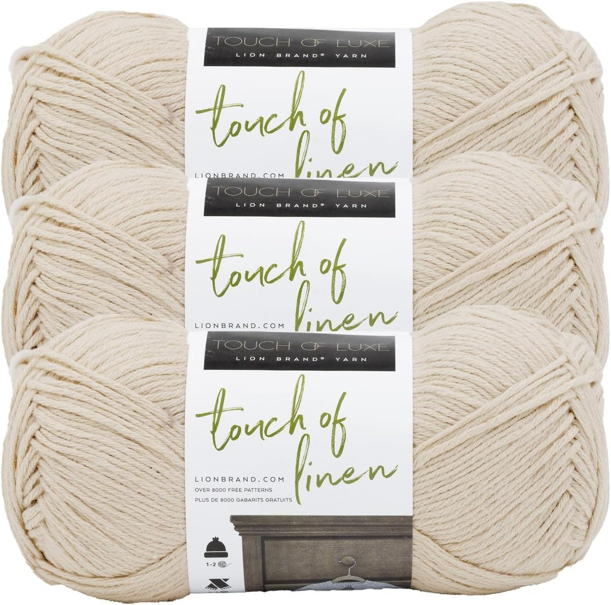 Lion Brand Yarn, Touch of Linen Crochet Yarn, Natural, 3 Pack
