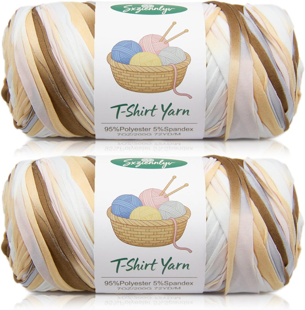 2 Pack T-Shirt Yarn for Crochet 400g/144yds (White&Brown)
