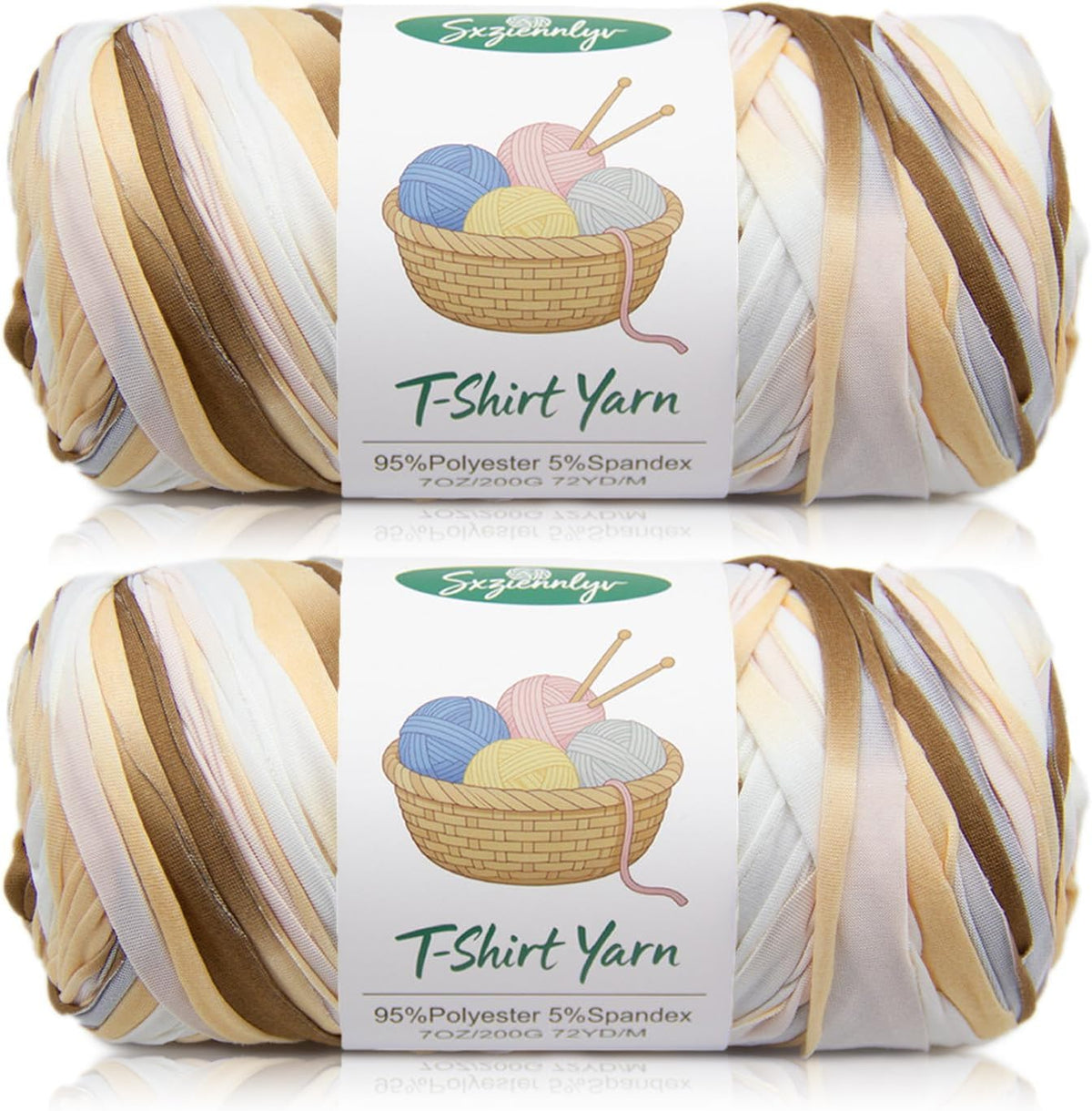 2 Pack T-Shirt Yarn for Crochet 400g/144yds (White&Brown)