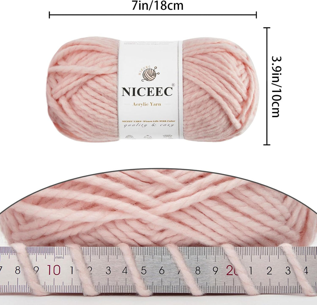 NICEEC 3 Skeins Bulky Acrylic Yarn 360 yds/16oz - Light Pink