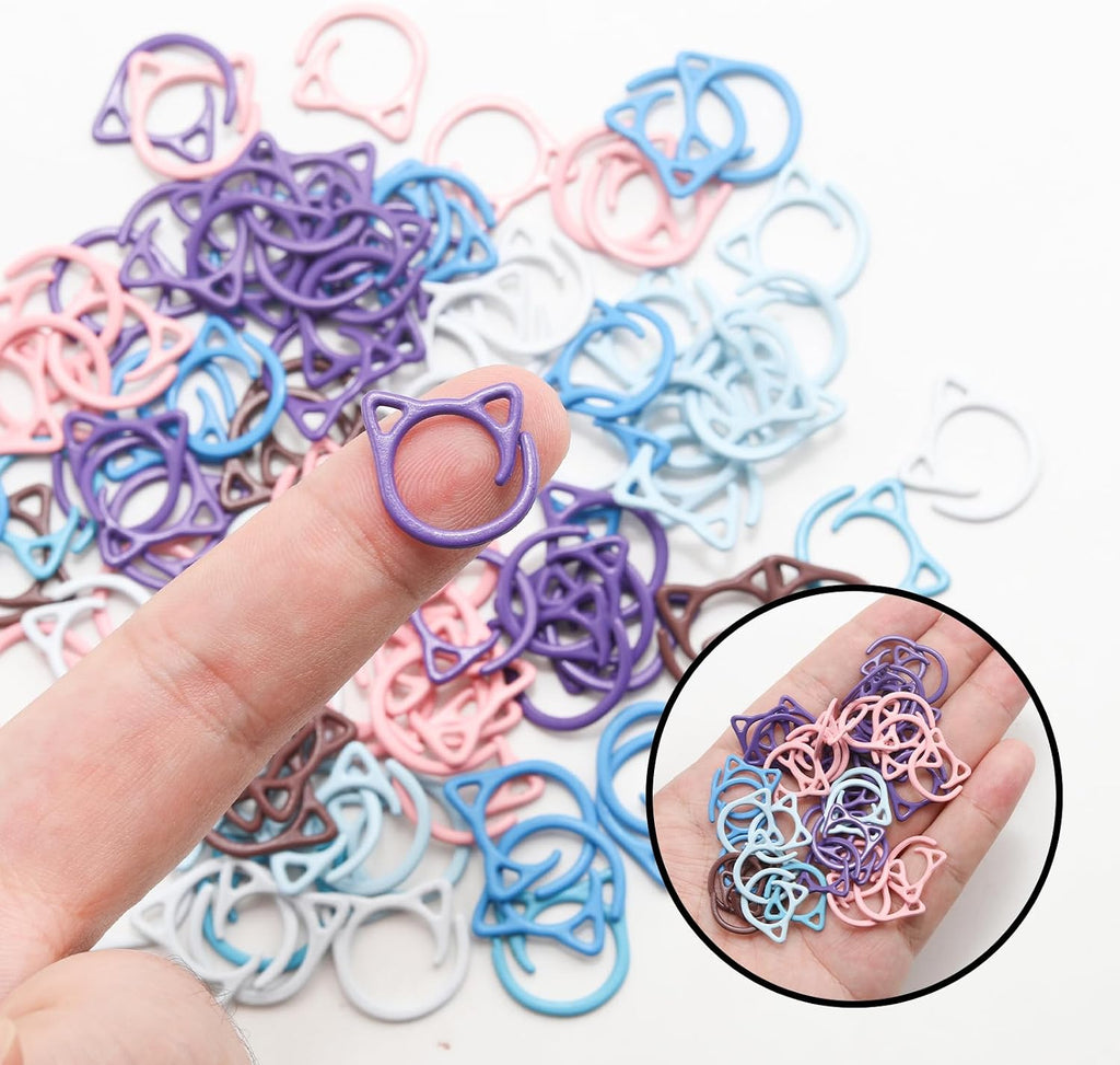 PINE & LINEN 100Pcs 10 Colors Cat Shape Metal Stitch Markers for