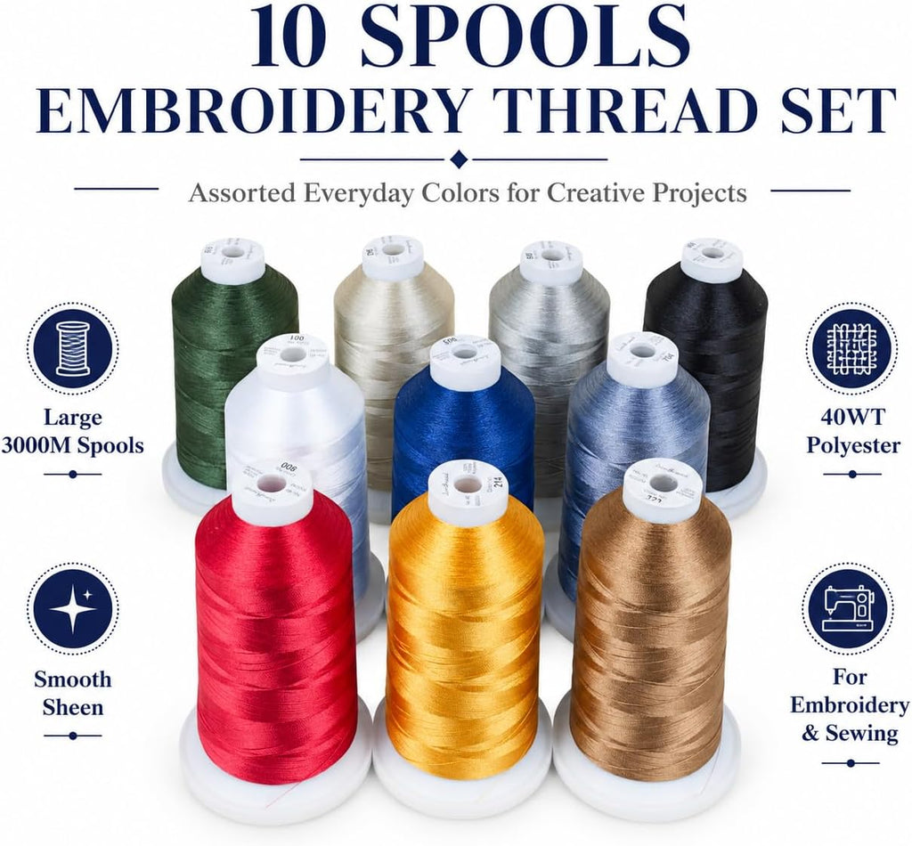Simthread 10-Color 5500Yds Each 40WT Polyester Embroidery Thread Set