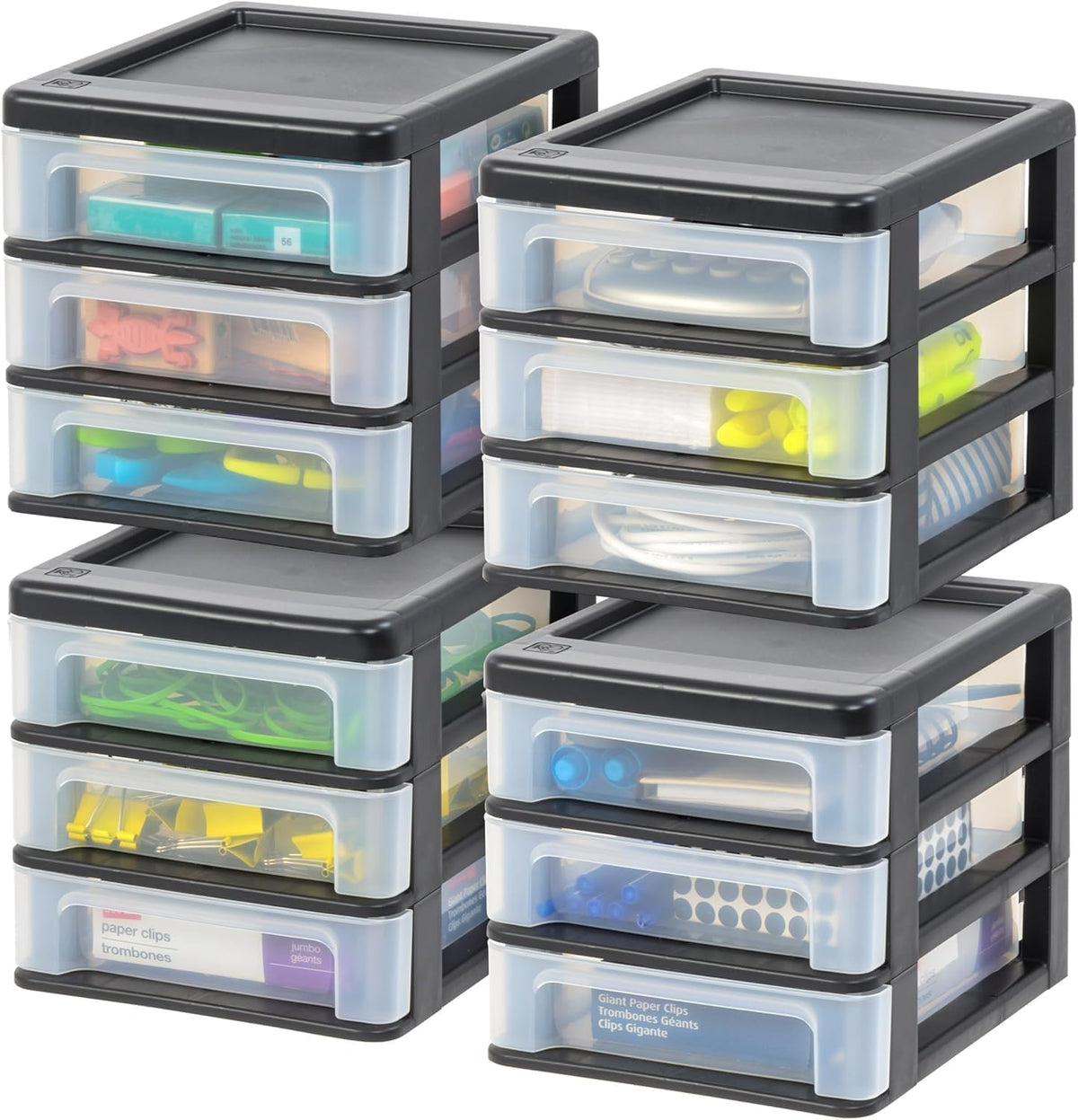 IRIS USA 4-Pack, 3-Drawer Small Plastic Stacking Desktop Organizer