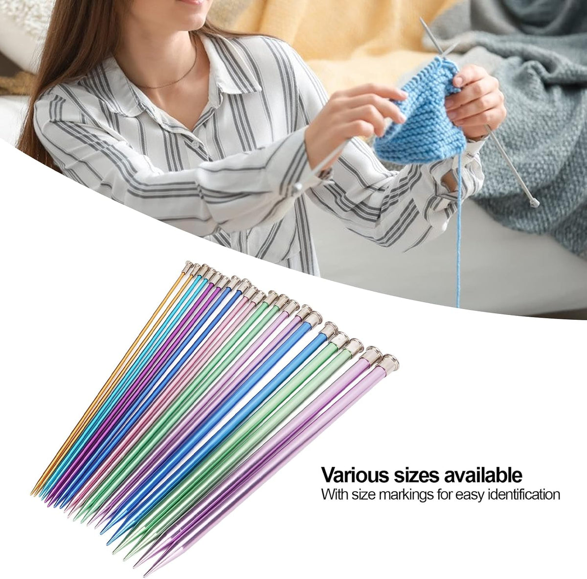 Knitting Needle, 20Pcs Single Pointed Knitting Needles Aluminum DIY