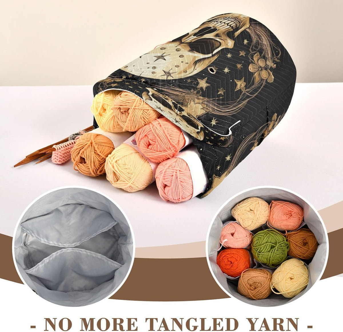 YETTASBIN Skull Yarn Storage Bag, Large Crochet Knitting Bag Organizer