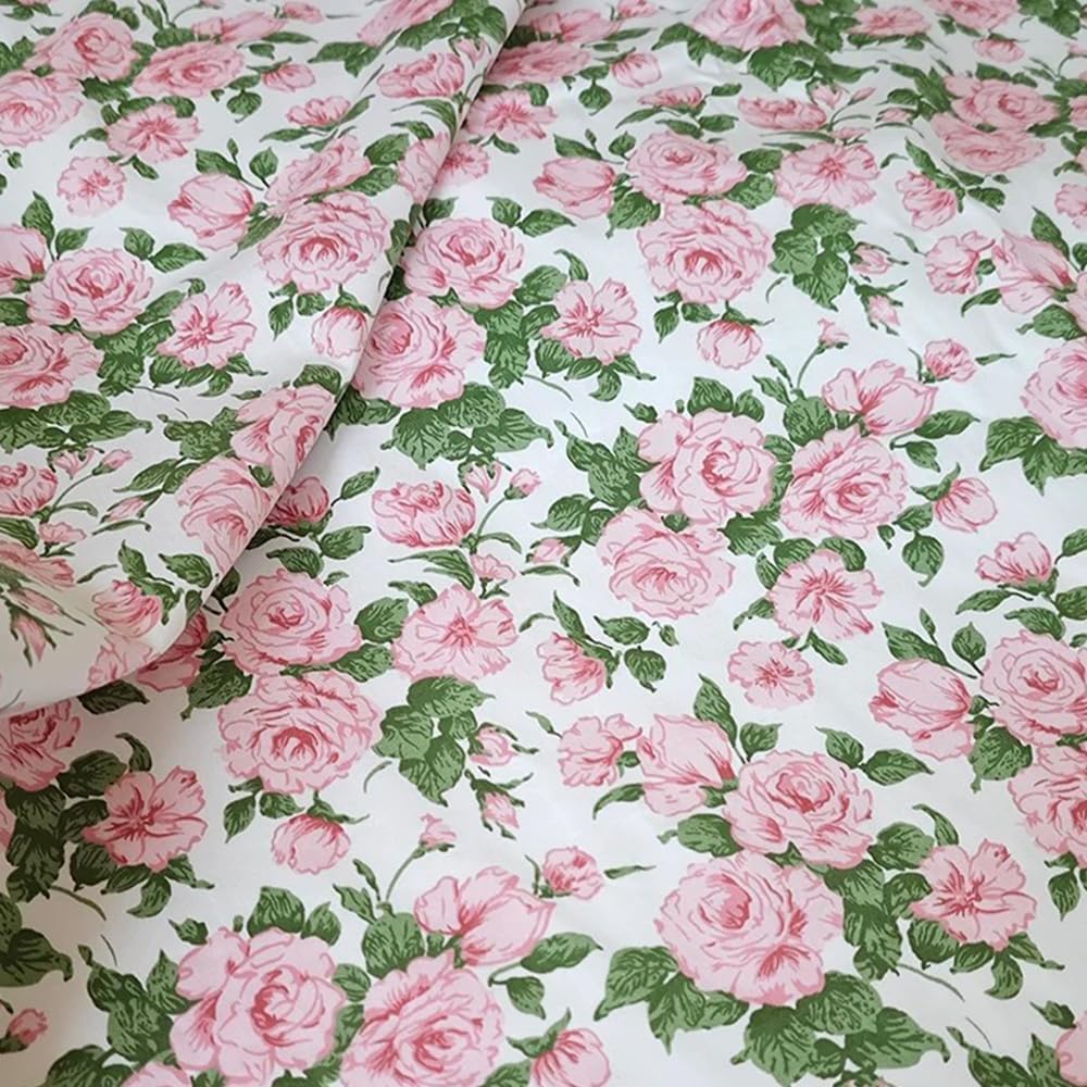 100% Cotton Precut Fabric,39"x63",Pink Rose Floral Print for Quilting