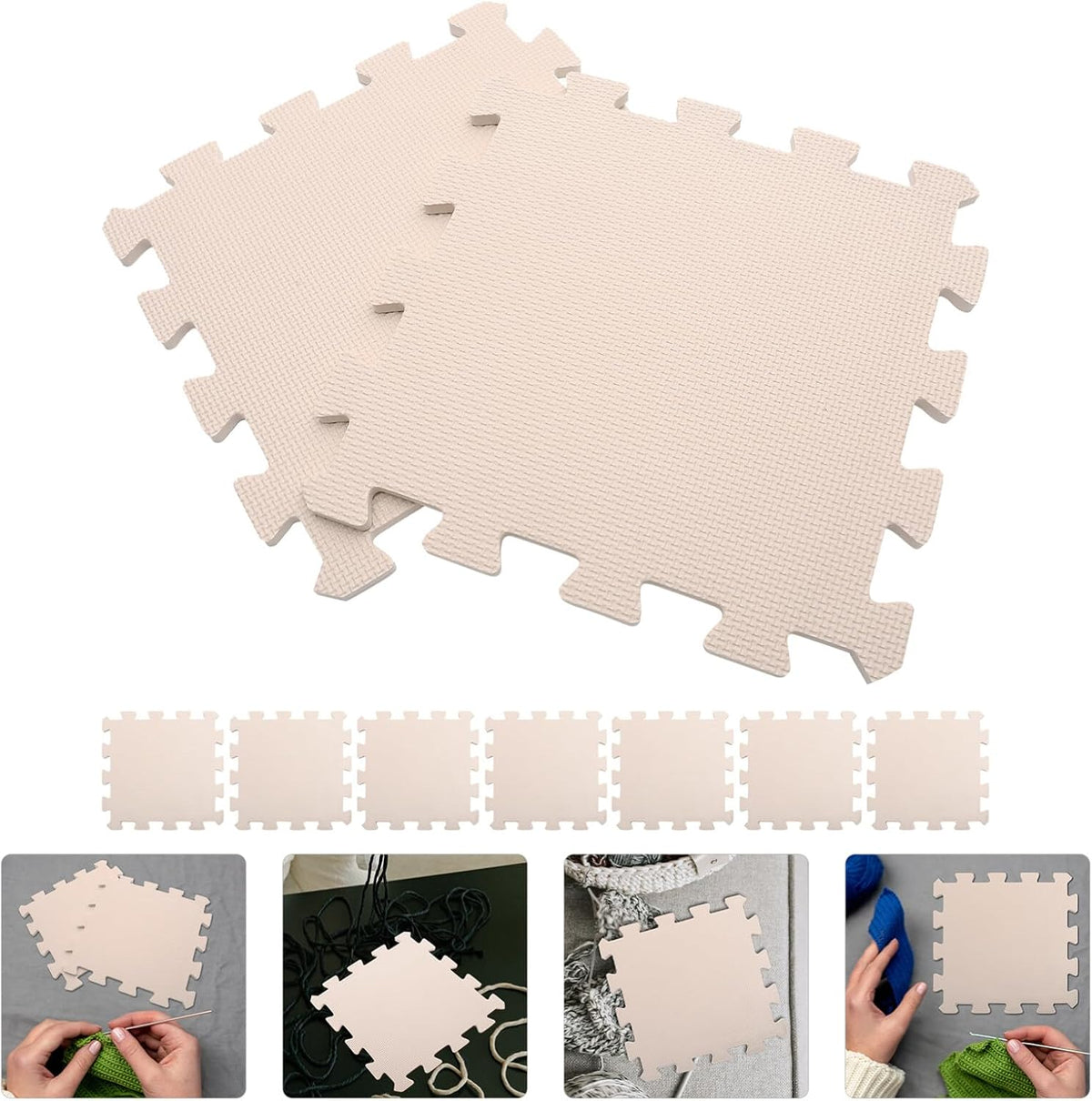 Portable Foam Knitting Blocking Mats Set, 9 Pieces Beige