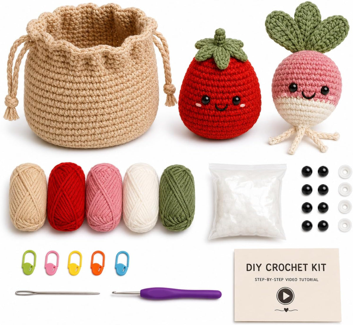 Yang Tuanjie Crochet Kit for Beginners, Strawberry Radish Basket Set