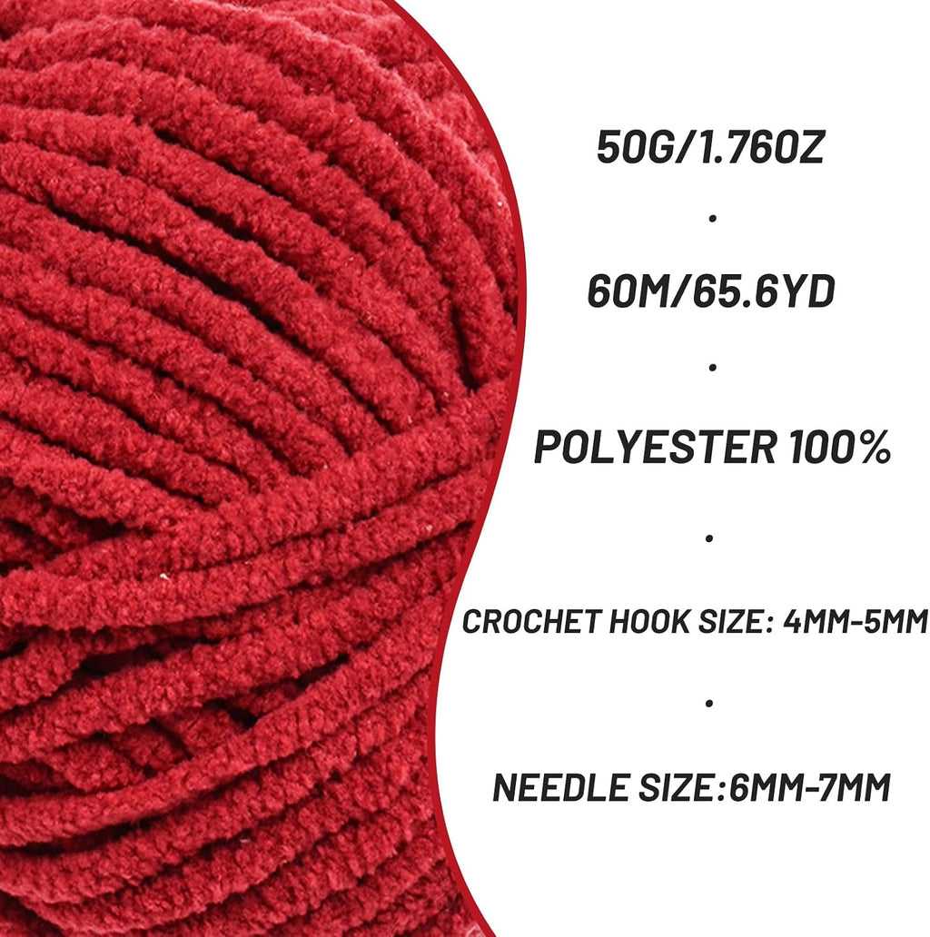 Chenille Yarn for Crocheting Plush Blanket Crochet Yarn Burgundy