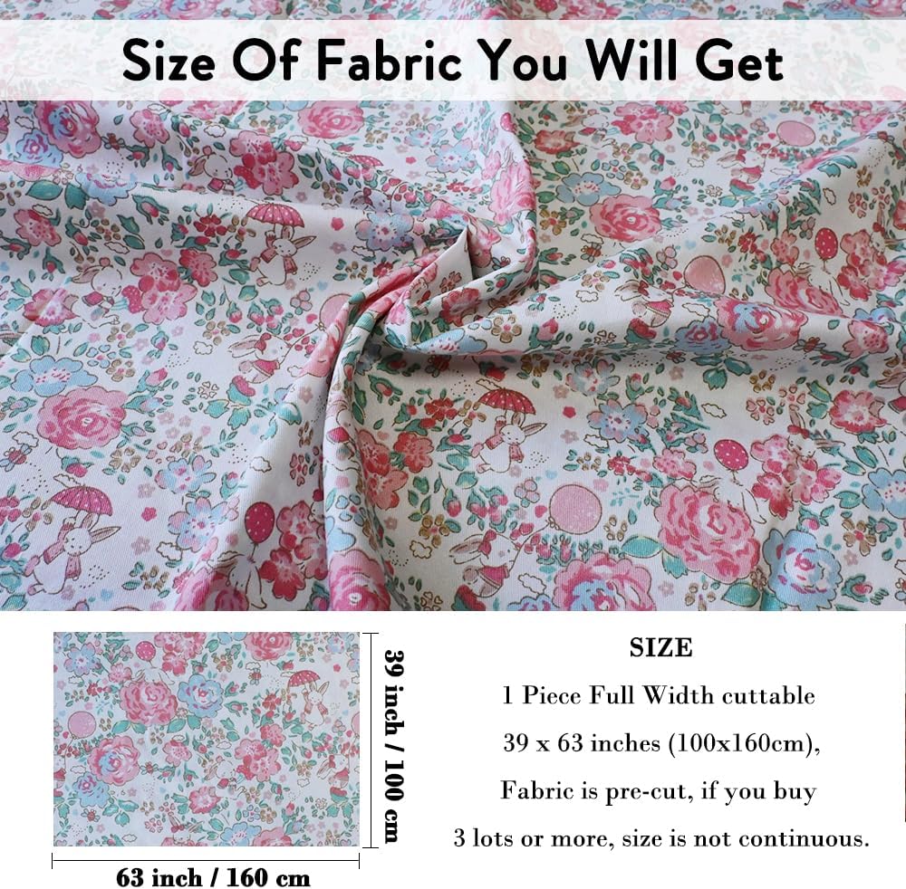 100% Cotton Precut Fabric,39"x63",Blue Floral Print for Quilting