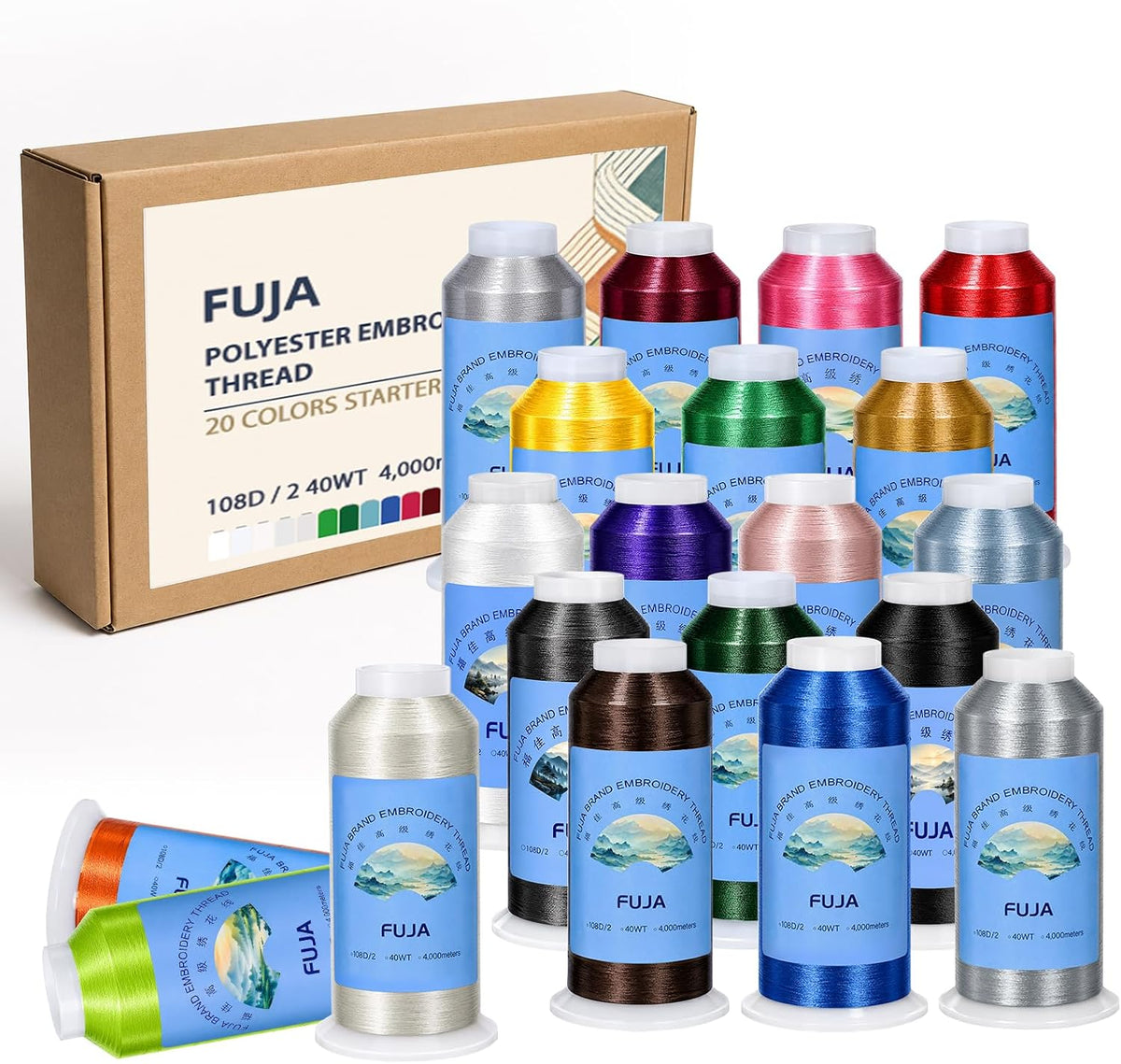 FUJA 20 Basic Colors 4000M Huge Spool Polyester Embroidery Machine