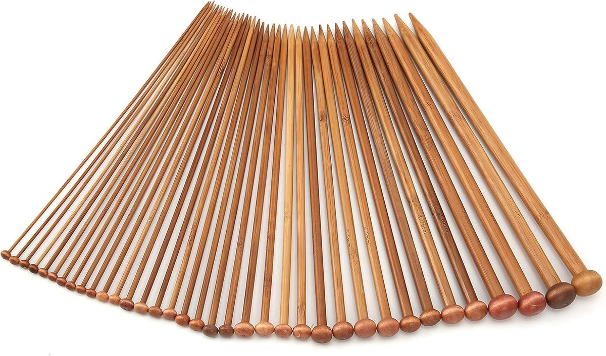 KIMISS 36Pcs Single Point Knitting Needles, Bamboo Material