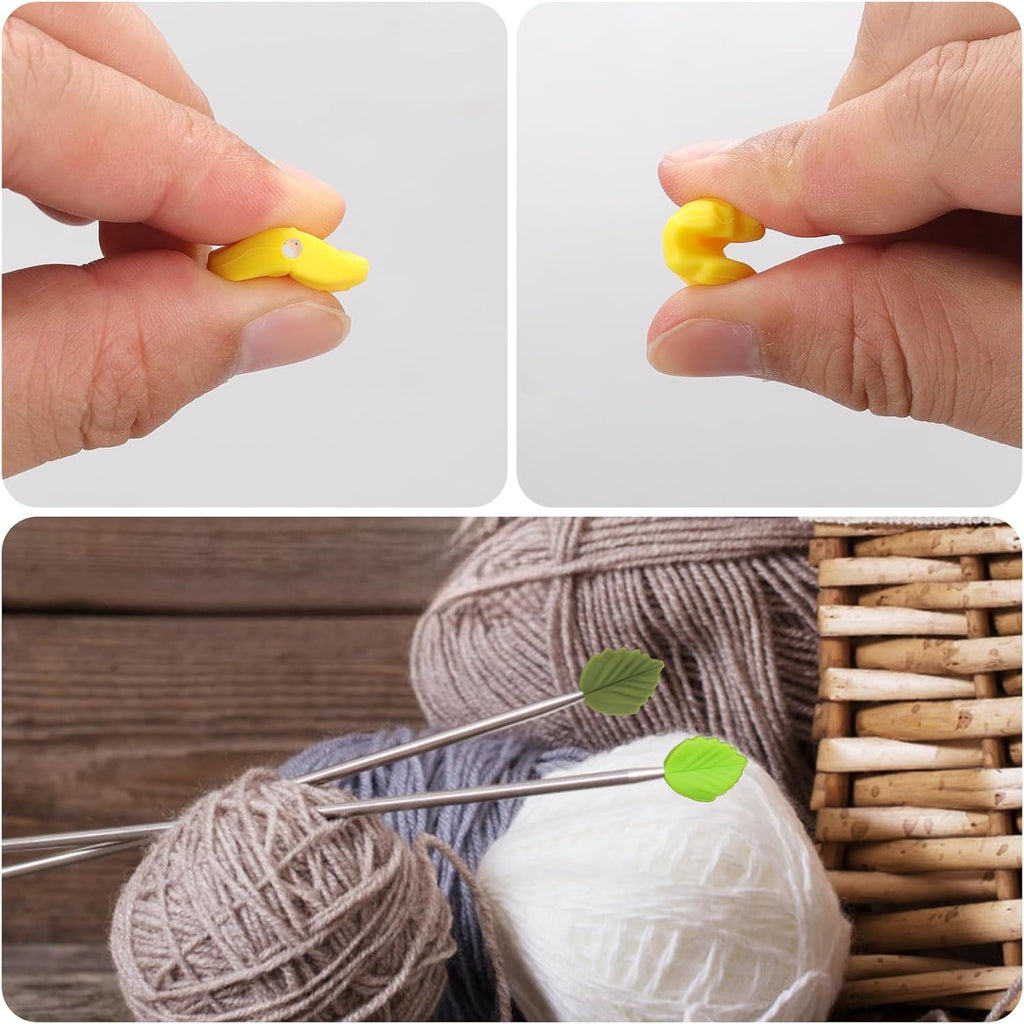 NQEUEPN 16pcs Knitting Needle Stoppers, Cute Leaf Knitting Needle