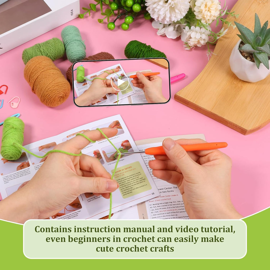 kjcbkcb 6Pcs Crochet Kit for Beginners Cute Potted Plant Cup Mats
