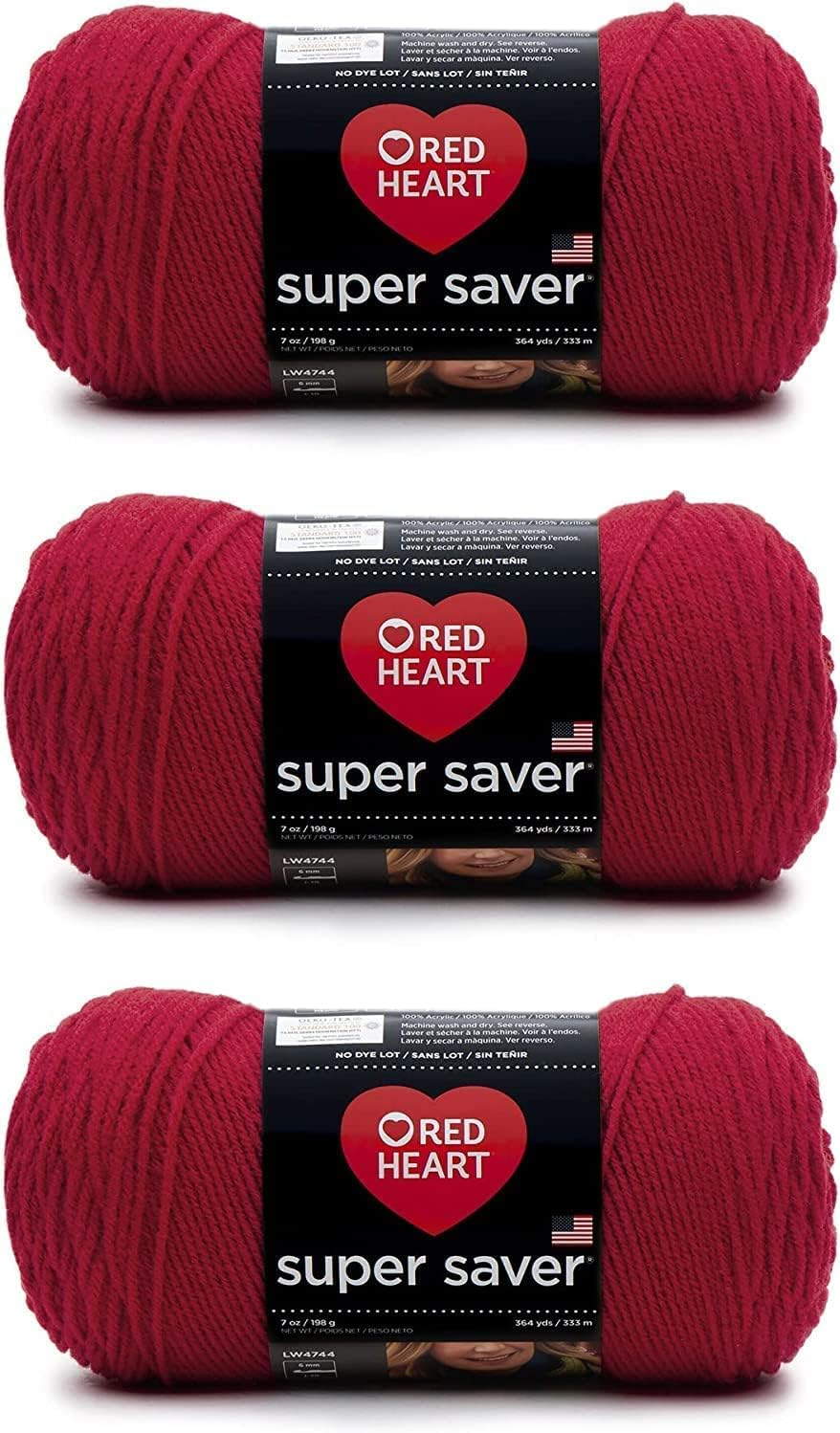 RED HEART Super Saver 3-Pack yarn, CHERRY RED 3 Pack