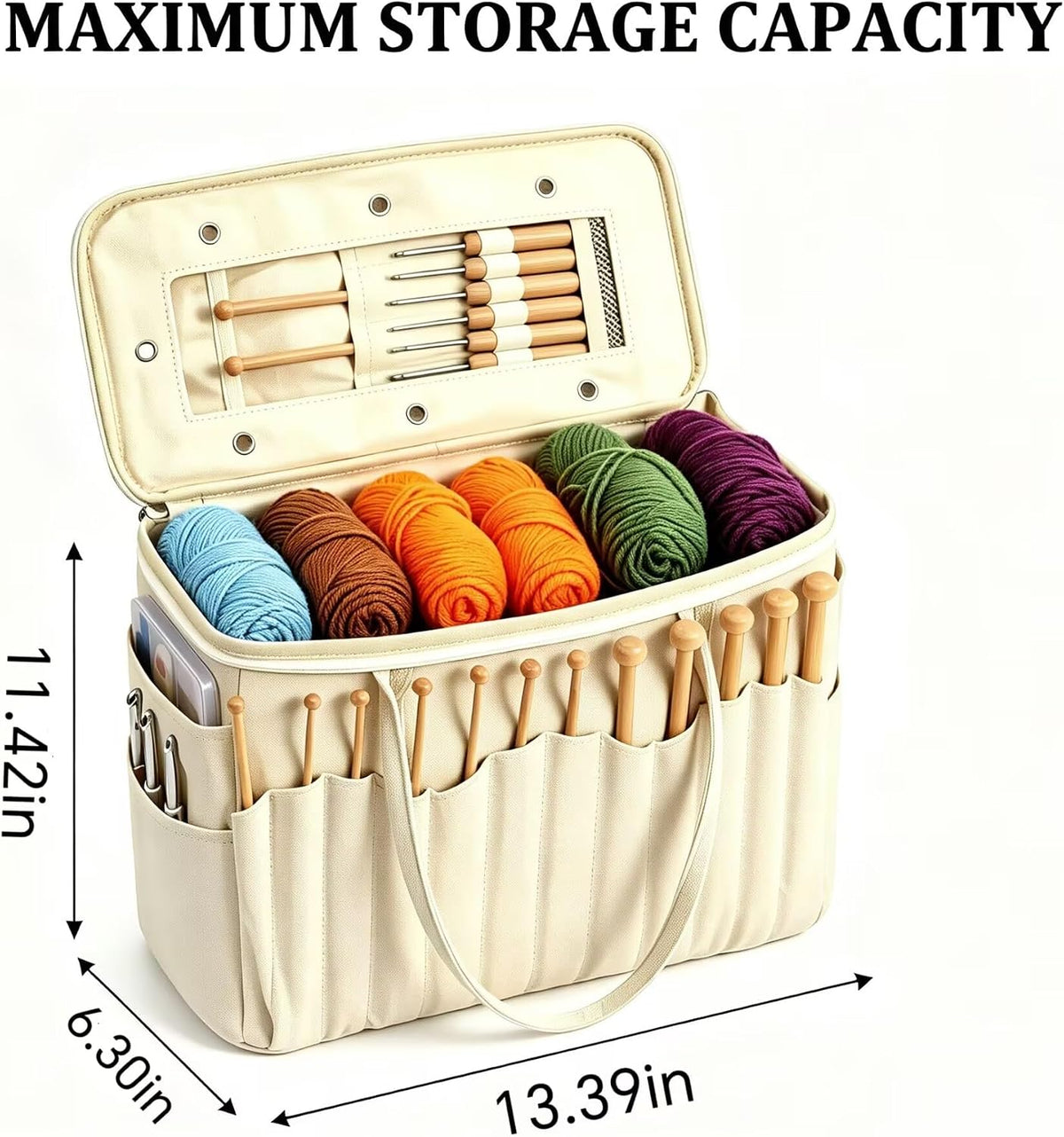 Canvas Yarn Storage Bag, Large Crochet - Knitting Organizer