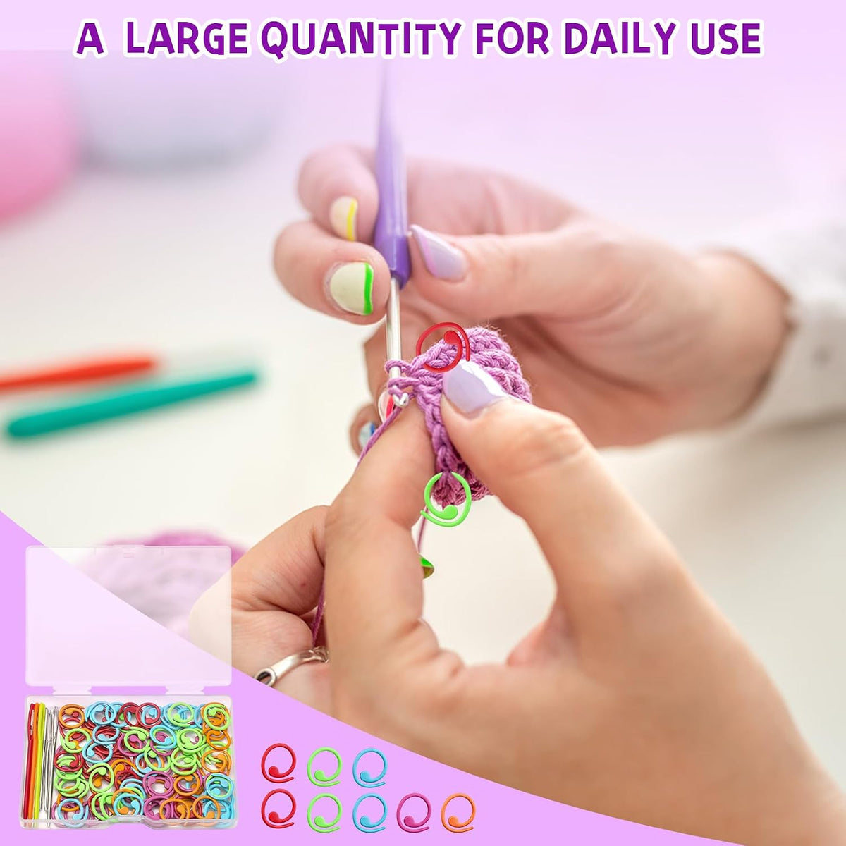 LOKUNN Metal Stitch Markers, 100 Pcs Metal Colorful Crochet Stitch