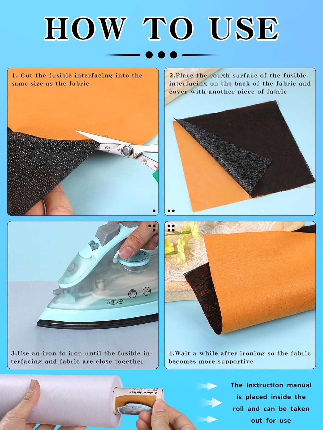 11.6" x 30 yd Black Lightweight Fusible Interfacing for Sewing