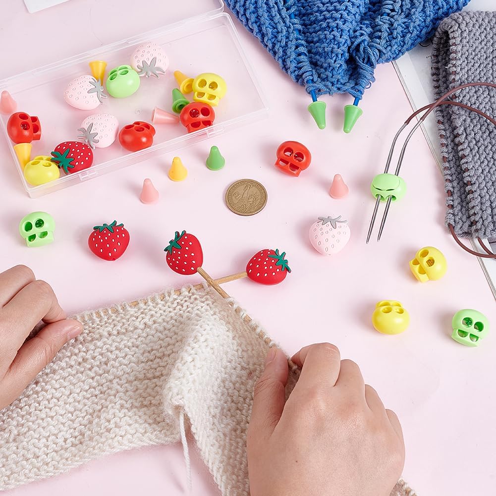 AHANDMAKER 32Pcs Knitting Needle Stoppers Cartoon Strawberry Needle