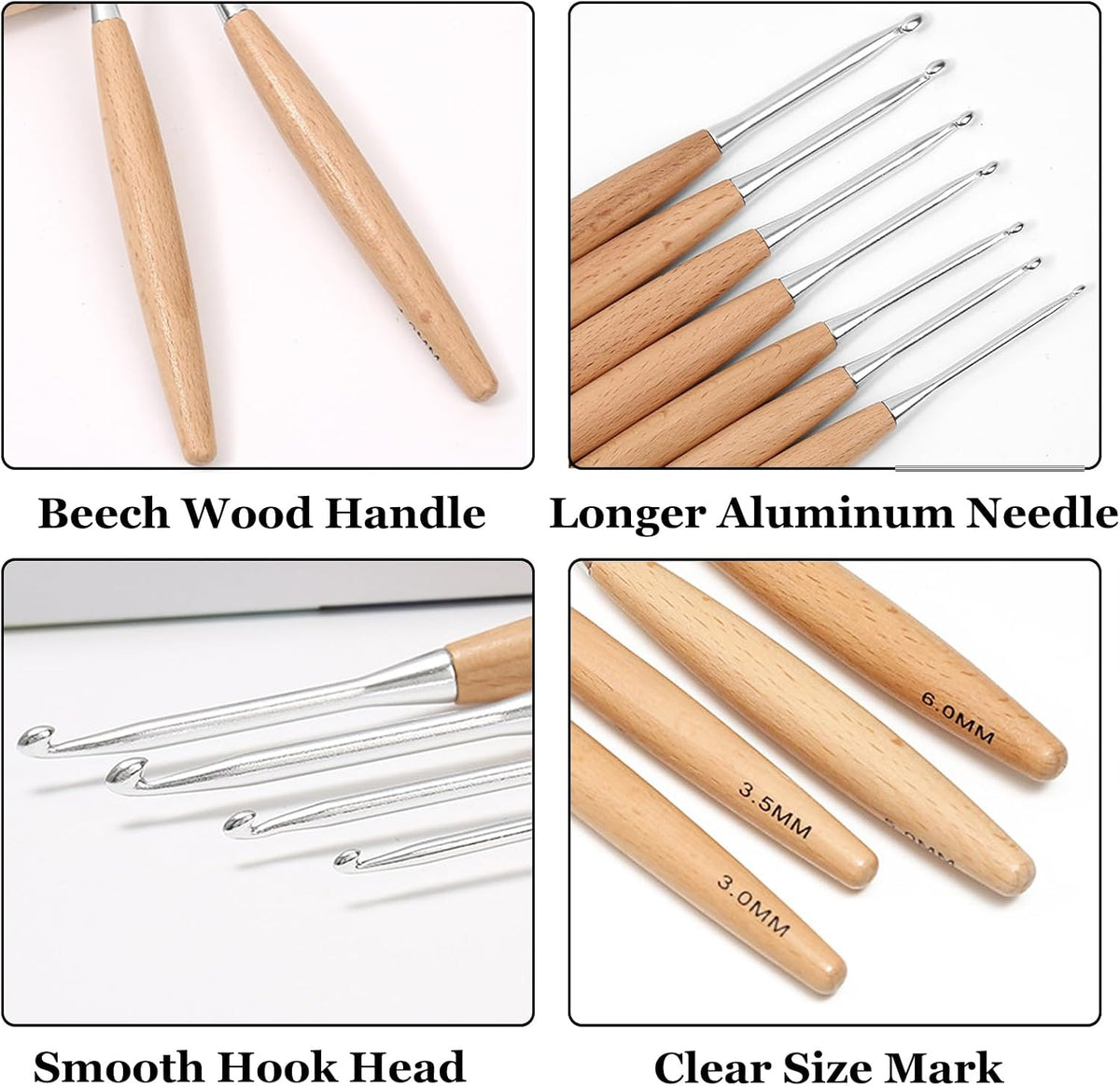 BsHooker Beech Wood Handle Crochet Hooks,5mm Ergonomic Crochet Hooks