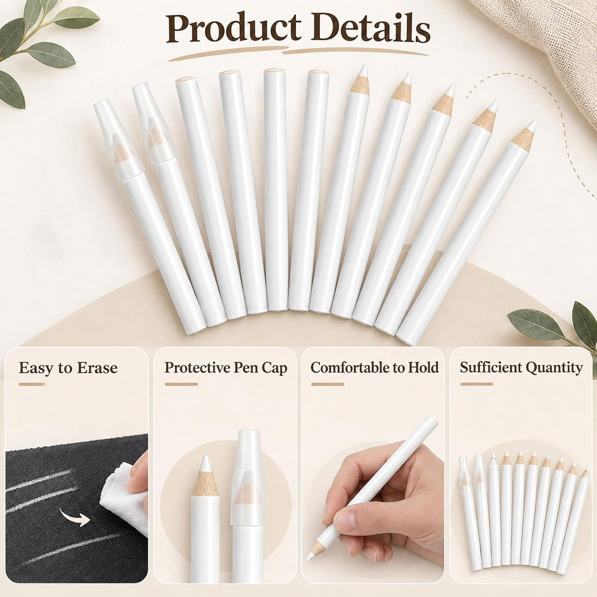 Fabric Marking Pencils,10PCS Washable White Sewing Pencils for Fabric