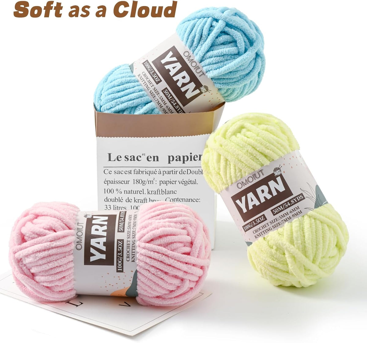 3 Pack Burgundy Fluffy Chunky Chenille Crochet Yarn, Baby Yarn for