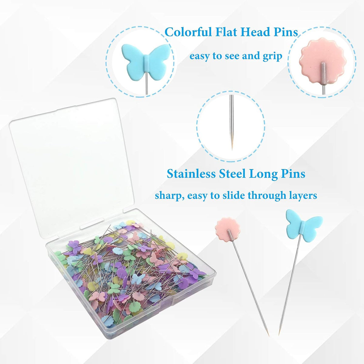 Hovesty 200pcs Sewing Pins Flat Head Straight Pins with Butterfly and