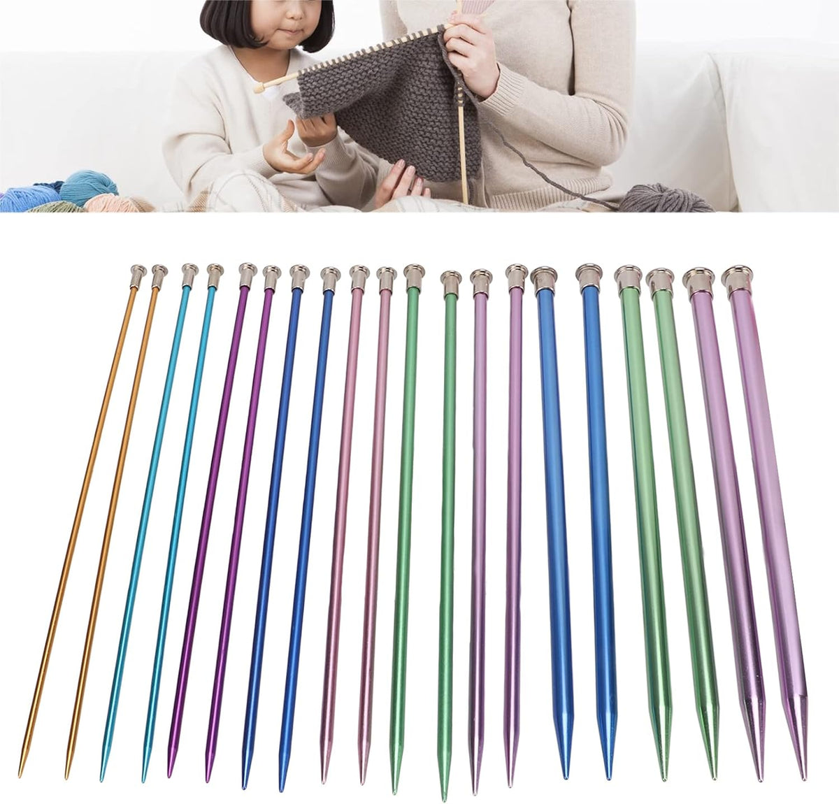 Knitting Needle, 20Pcs Single Pointed Knitting Needles Aluminum DIY