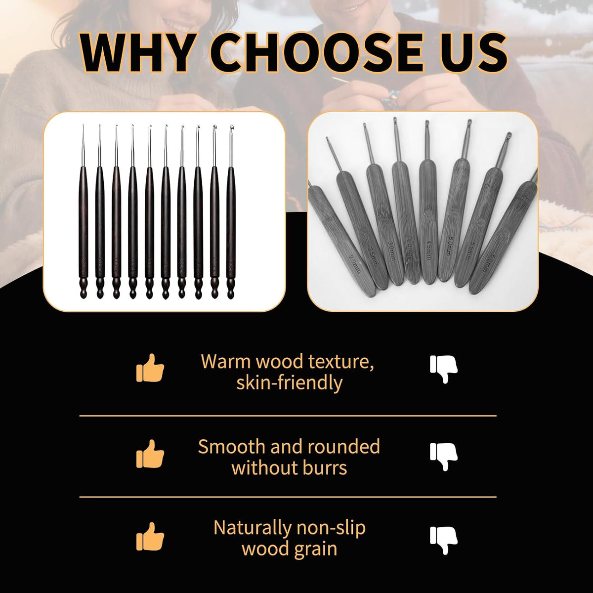 Hssugi 1.25mm Crochet Hooks, Ergonomic Crochet Hooks for Arthritic