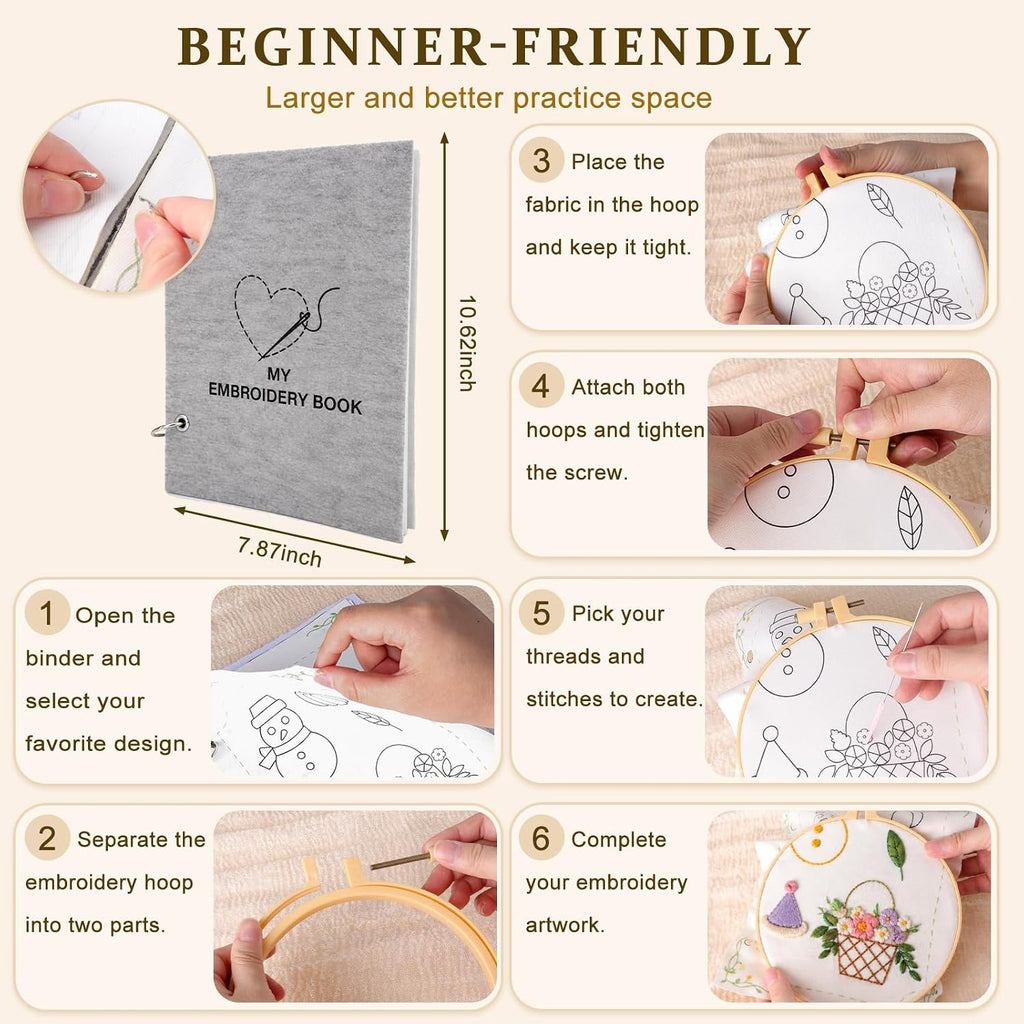 DIY Embroidery Stitch Book Kit for Beginners, Easy Embroidery Sampler
