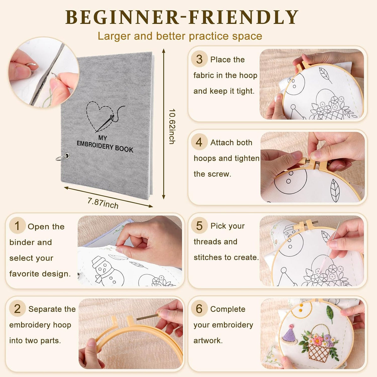 DIY Embroidery Stitch Book Kit for Beginners, Easy Embroidery Sampler