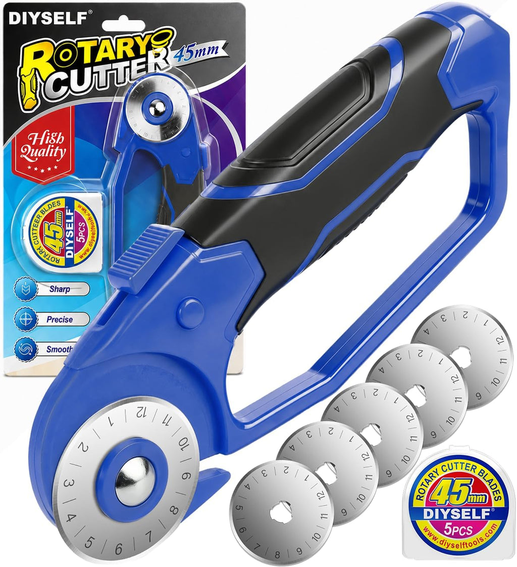 DIYSELF 45mm Rotary Cutter for Fabric, Fabric Cutter Rotary Tool, 5