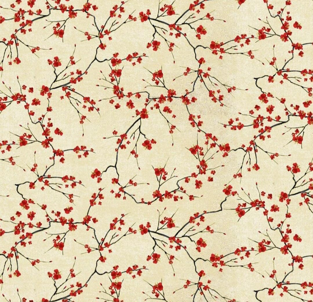 Cotton Lotus Garden Cherry Blossom Gold Metallic Floral Botanical