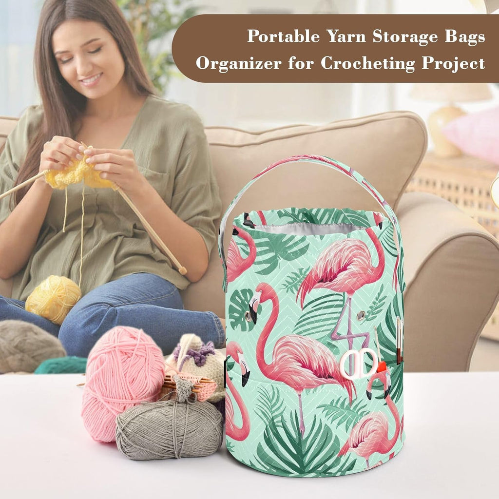 YETTASBIN Flamingo Yarn Storage Bag, Large Crochet Knitting Bag