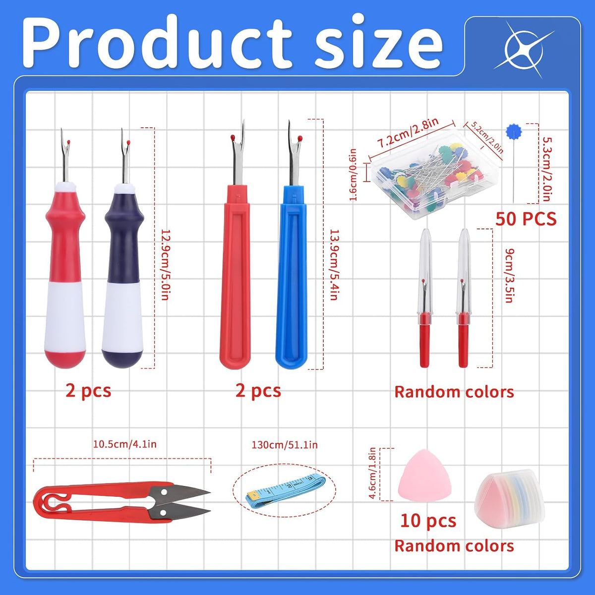 SOCNITC 68 Pcs Seam Ripper Tool Kit Stitch Rippers with Tailors Chalk