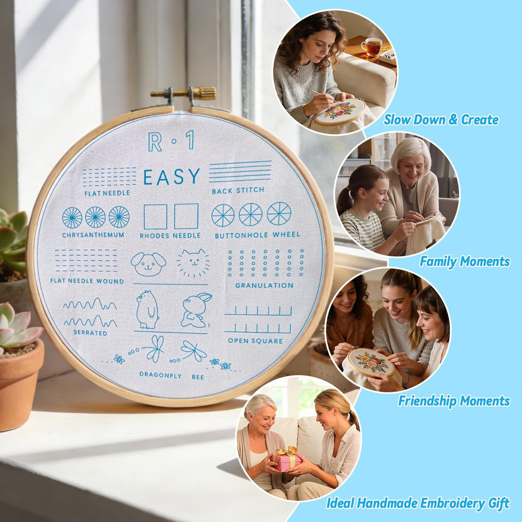 Emmanoth 5-Pack Beginner Embroidery Kit, Pre-Stamped Floral Patterns