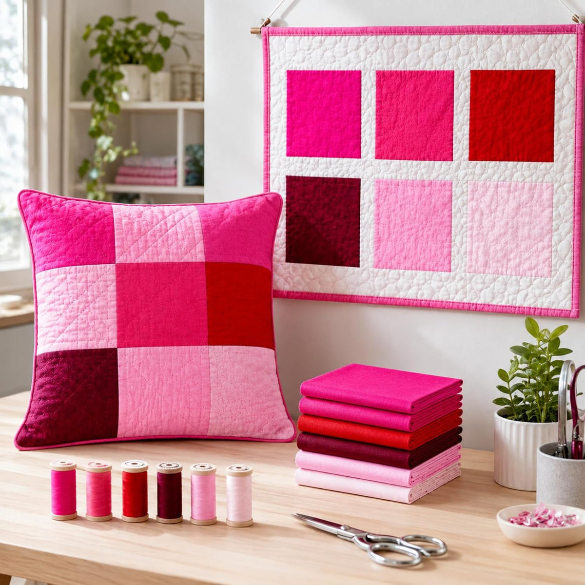 Pink Red Fabric Squares 5 x 5 Inch, Solid Cotton Precut Quilt Fabric