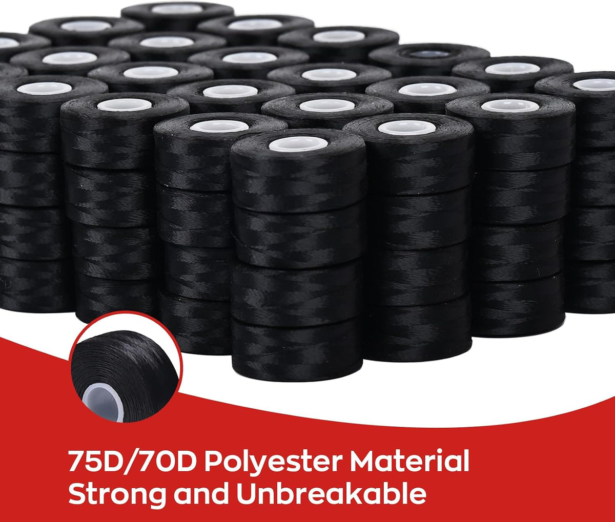 Poolin Prewound Bobbins, Richword Selected Black SideLess 144pcs Size