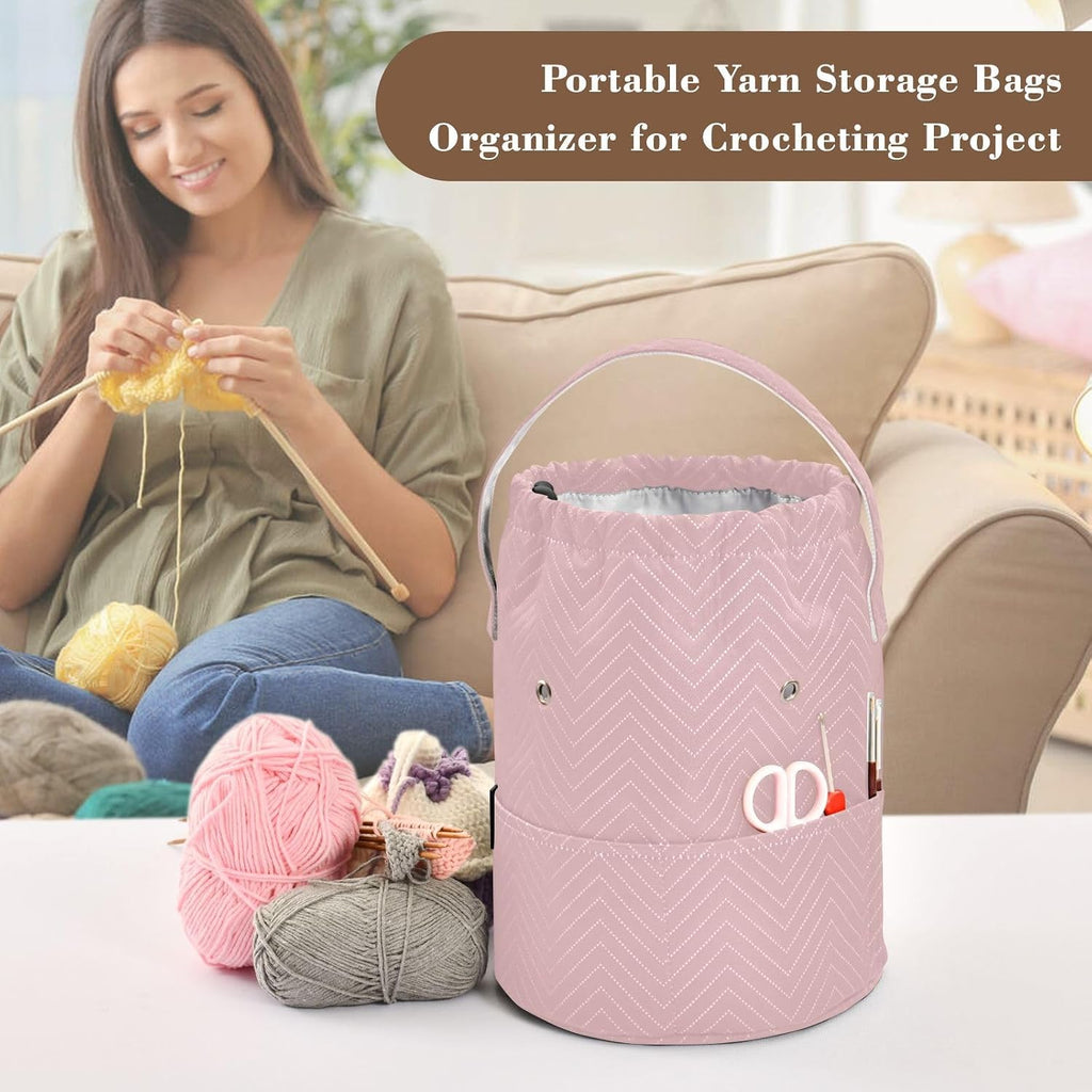 YETTASBIN Pink Solid Color Yarn Storage Bag, Large Crochet Knitting