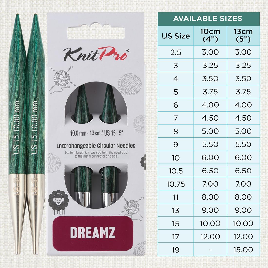 KnitPro Dreamz Interchangeable Circular Needles 5" (13cm) | US Size 15