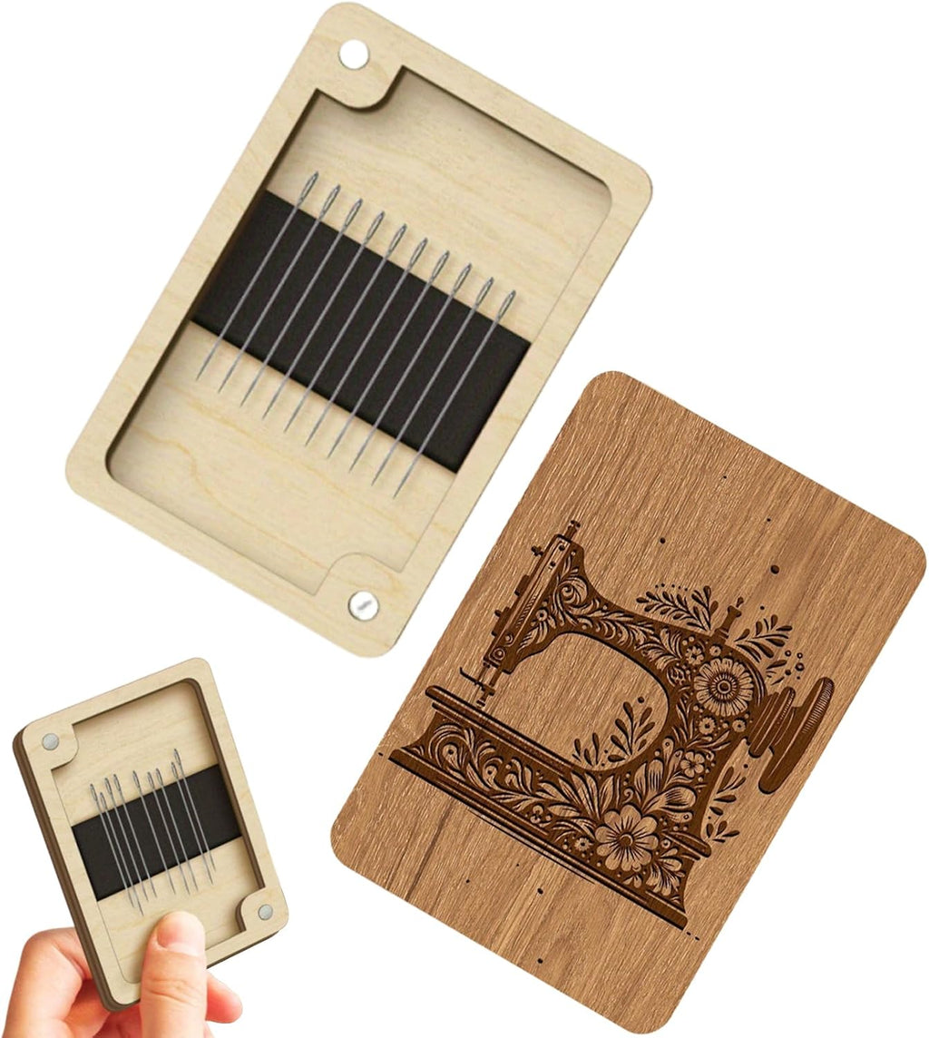 Wooden Needle Case with Built in Magnet and Lid for Sewing