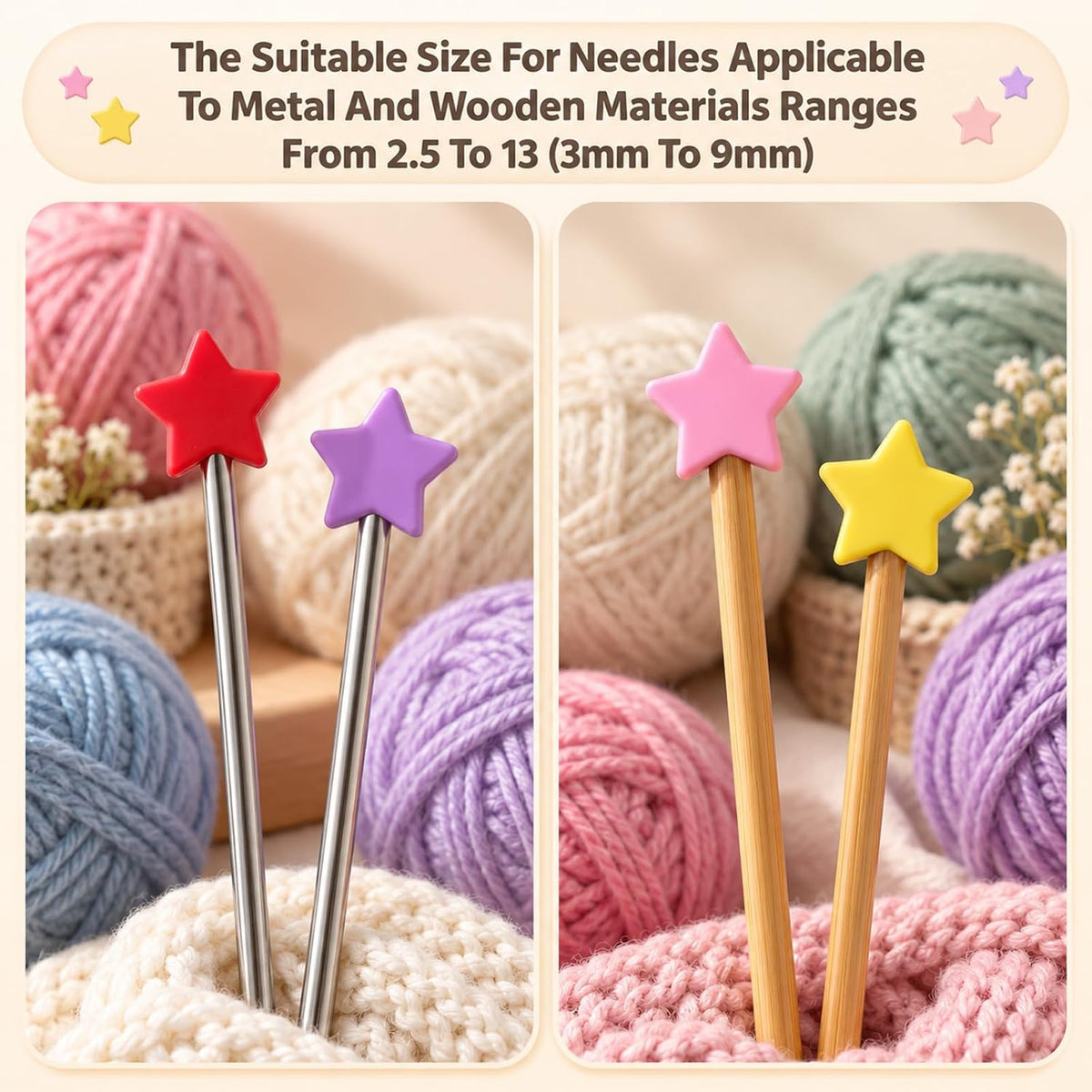 Mabor 20Pcs Star Knitting Needle Stoppers, Knitting Needle Point