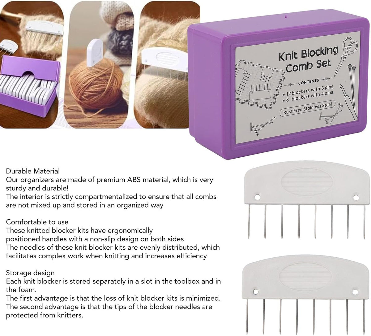 20Pcs Knit Blocking Pins Kit, 4 Pin and 8 Pin & Pins Kit, Knit