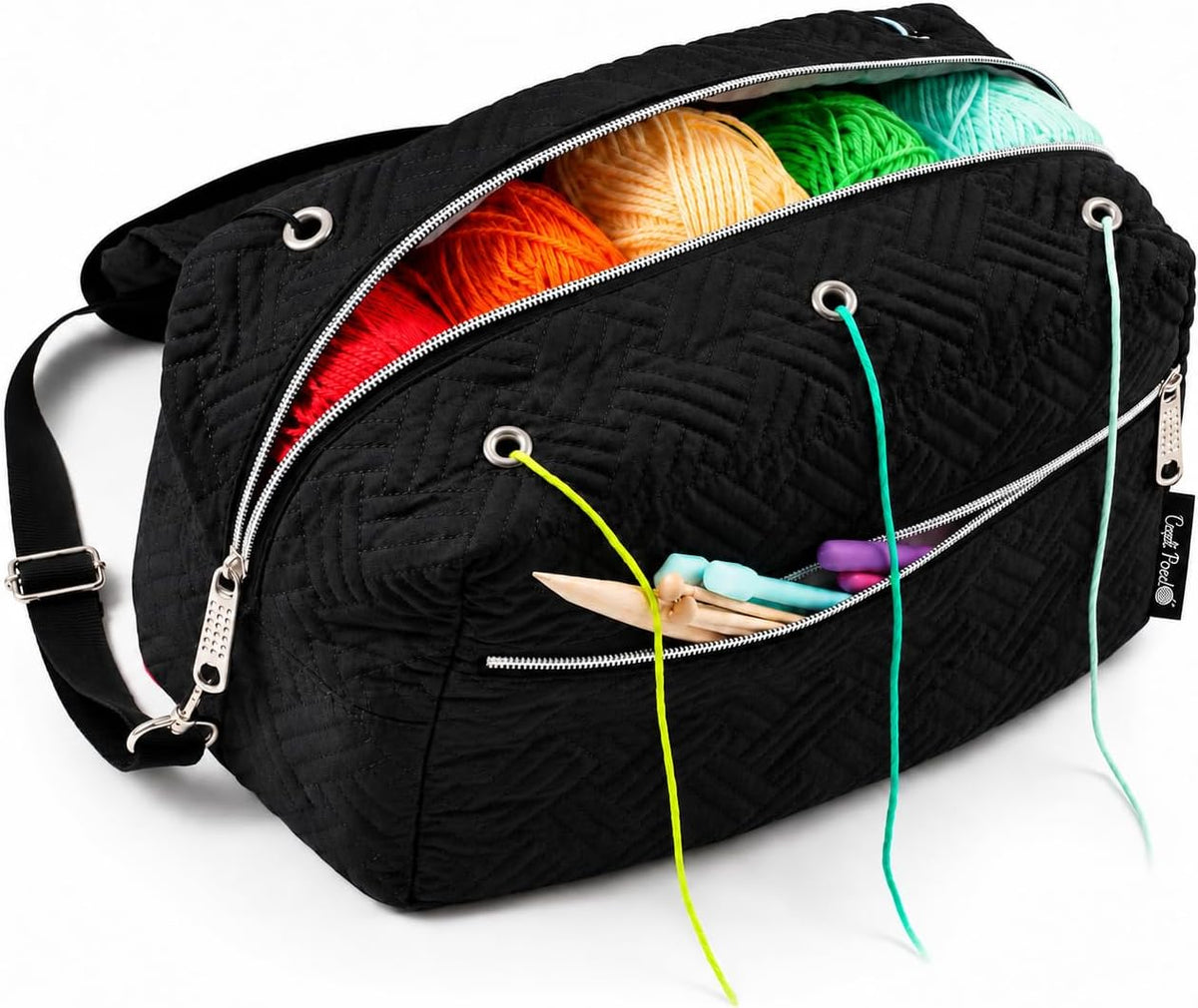 Crochet Bag Organizer with Compartments for Yarn and Knitting Projects